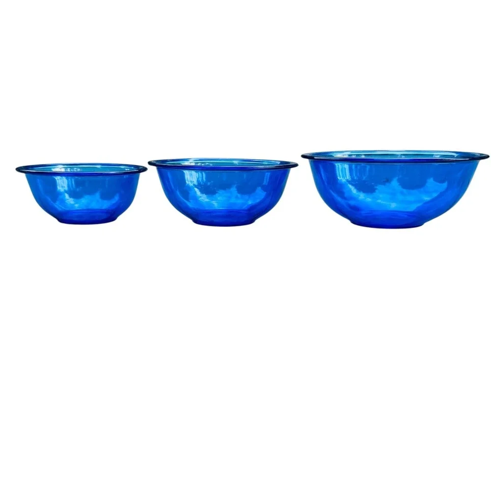 Pyrex Cobalt Blue Glass Nesting Mixing Bowls Set of 3 322 323 325 Made in USA